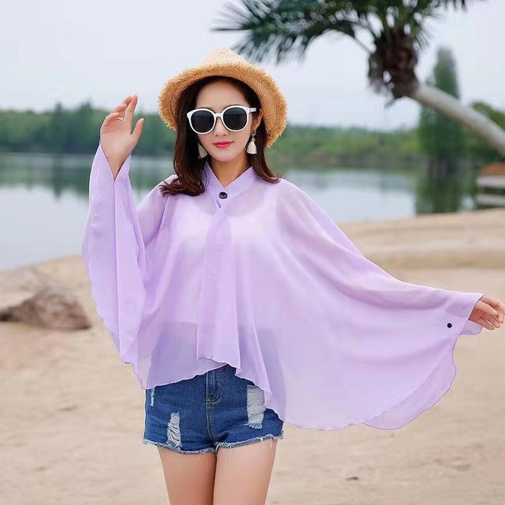 Damen Luftiger Chiffon-Kimono mit weit ausgestellten Ärmeln W&W Mode
