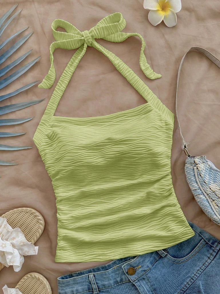 Damen Trägershirt mit dekorativem Knoten und wellenförmigem Design WW