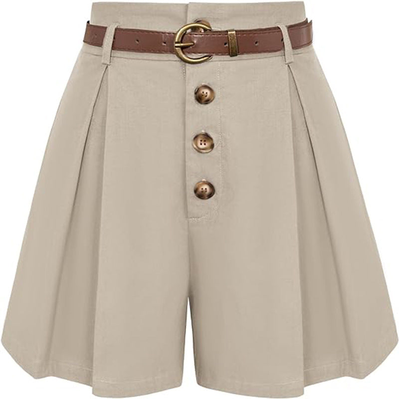 Damen Plissee-Cargo-Shorts mit hohem Bund und dekorativem Gürtel WW