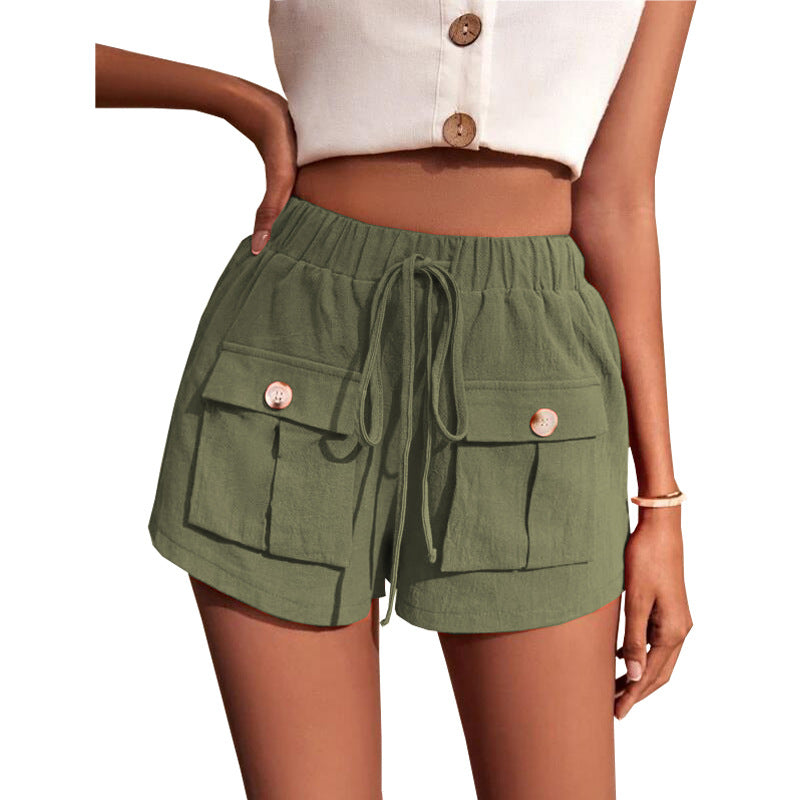 Damen bequeme Cargo-Shorts mit elastischem Bund und praktischen Klappentaschen WW