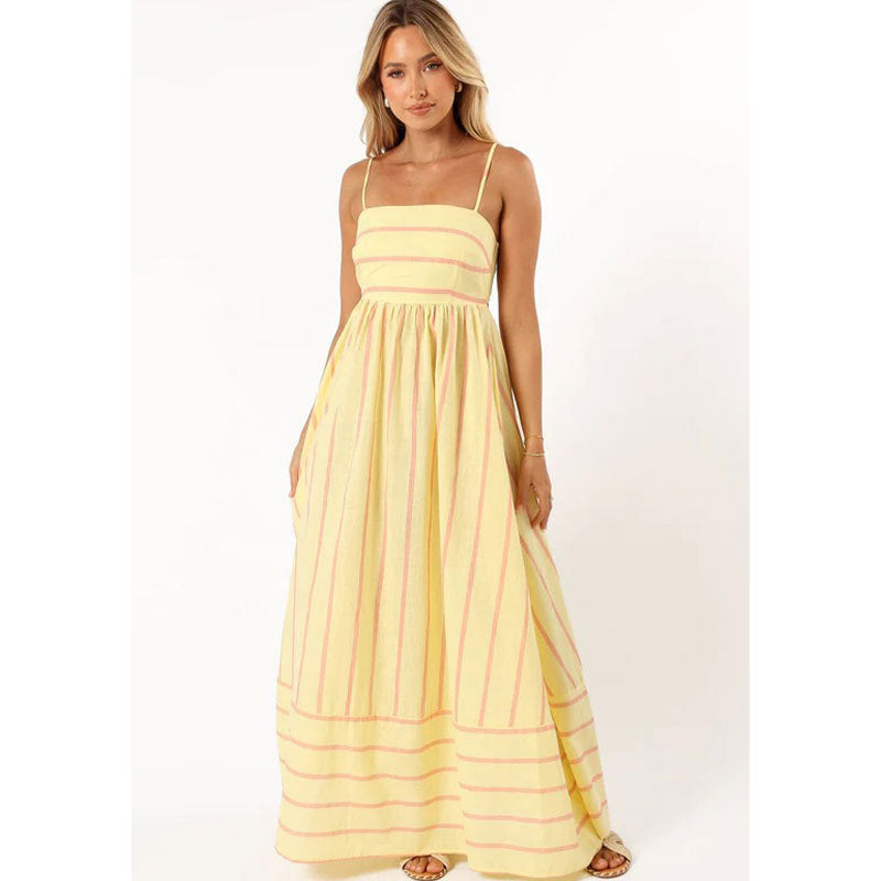 Damen Maxikleid aus gestreiftem Baumwollstoff WW