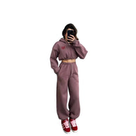 Damen Sportliches Crop-Set mit Kapuze und elastischer Taille WW