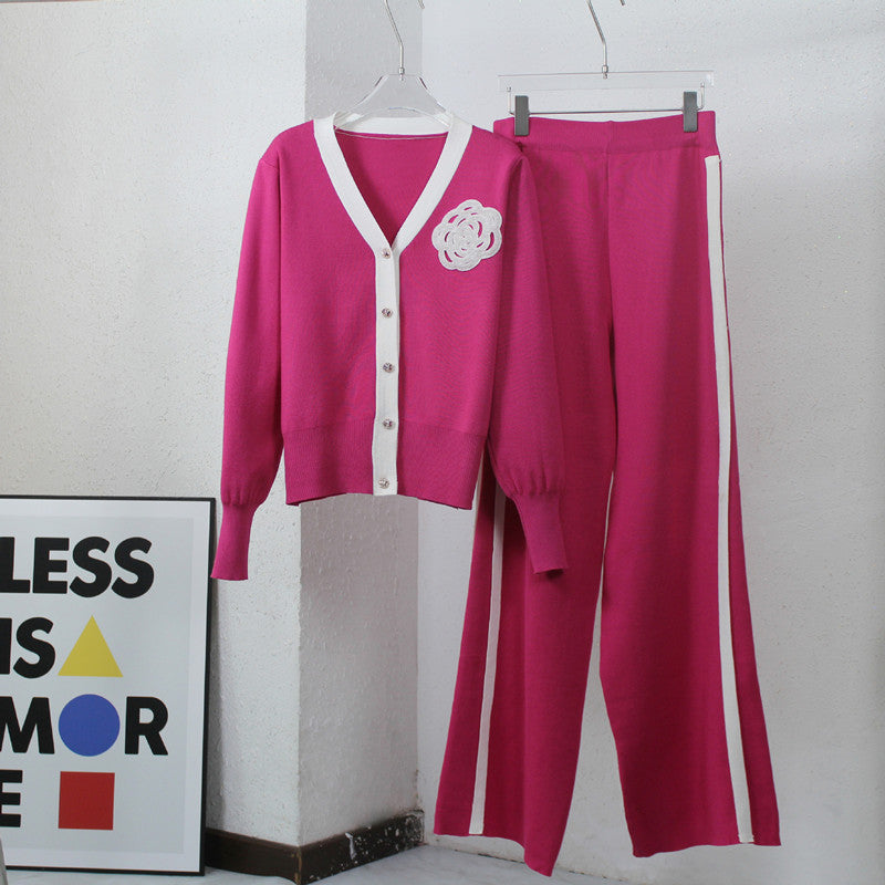 Damen Strick-Loungewear-Set mit eleganter Knopfleiste und modischen Details WW