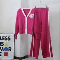 Damen Strick-Loungewear-Set mit eleganter Knopfleiste und modischen Details WW