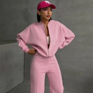 Damen Sportliche Oversize Trainingsjacke und Hose Set WW