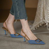 Damen Slingback Pumps mit eleganter quadratischer Zehenpartie und hochwertigem Riemen WW