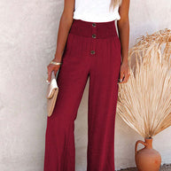 Damen Weite Chinohose mit elastischem Bund und dekorativen Knopfdetails WW