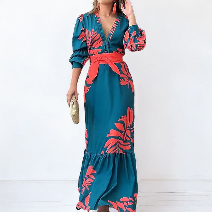 Damen Maxikleid mit glamourösem Wickel-Oberteil und eleganten Puffärmeln W&W Mode