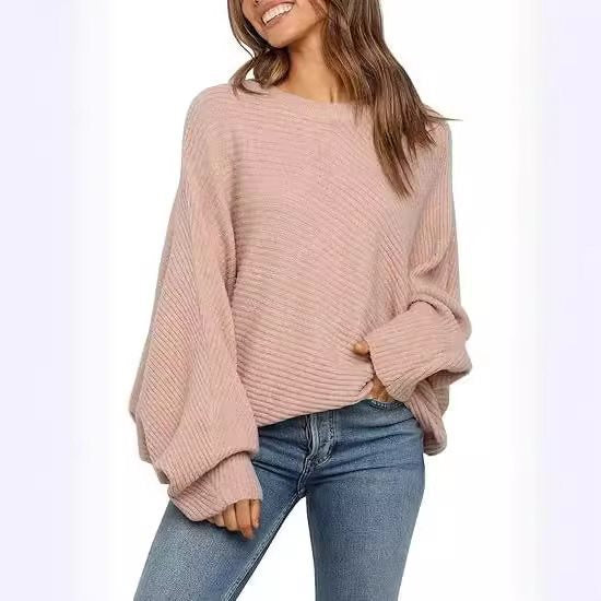 Damen Bequemer oversized Strickpullover mit weit geschnittenen Ärmeln WW
