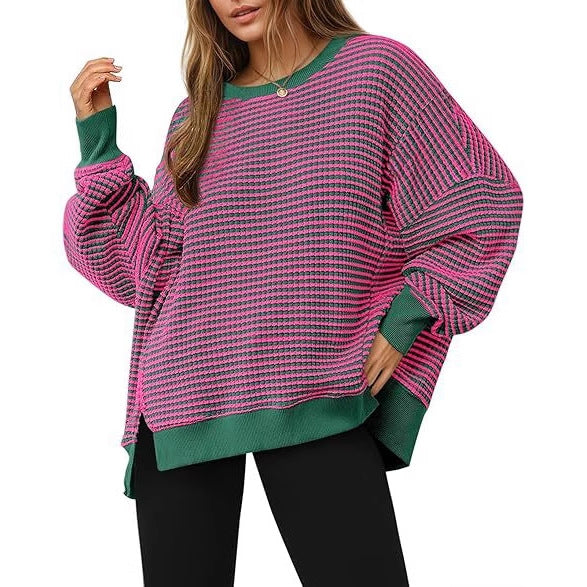 Damen lässiger gestreifter Oversized Pullover WW