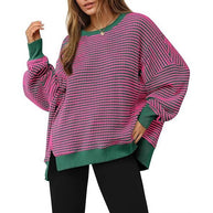 Damen lässiger gestreifter Oversized Pullover WW