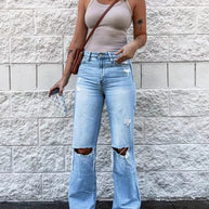 WW | Damen High Waist Ripped Jeans mit Weitem Bein