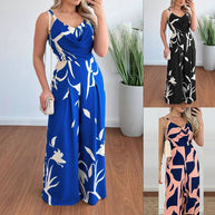 Damen Eleganter Jumpsuit mit fließendem Stoff und modischem Blumenmuster WW