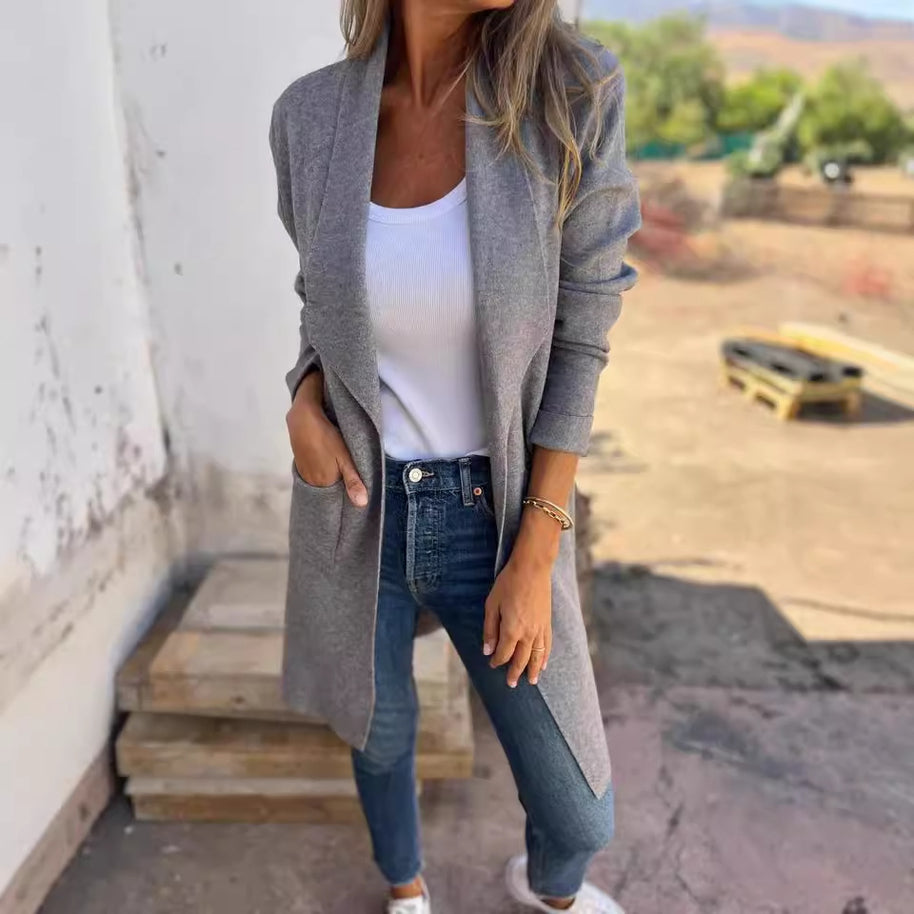 Damen lässiger oversize Mantel mit offenem Kragen und praktischen Taschen WW