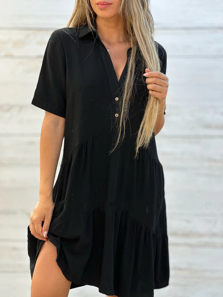 Damen lockeres Hemdkleid mit Knopfdetails und fließendem Saum W&W Mode