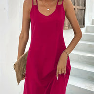 Damen Sommerliches V-Ausschnitt Kleid ohne Ärmel WW