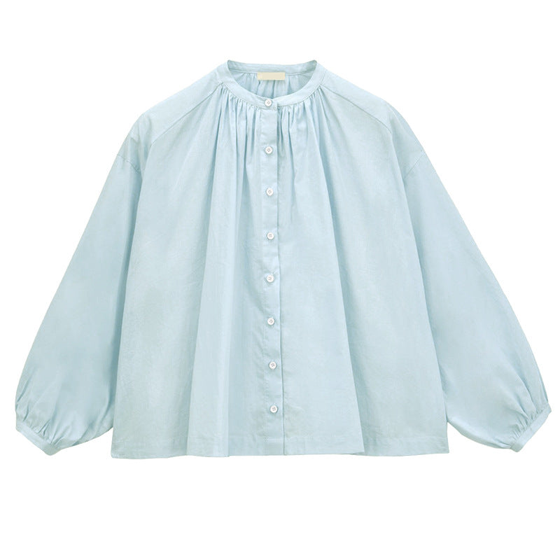 Damen Bluse mit hohem Kragen und eleganter Knopfleiste WW