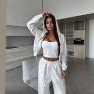 Damen bequemer und eleganter Freizeitanzug mit hoch komfortabler Kapuzenjacke und lässigen Hosen WW
