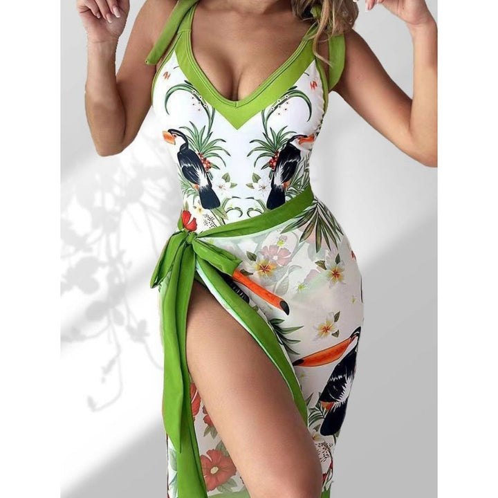 Damen Pareo mit botanischem Muster und stilvollem Bindegürtel W&W Mode