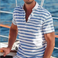 Herren Poloshirt mit modernem Nautikstreifen und kurzem Stehkragen WW
