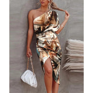 Damen schickes, asymmetrisches Abendkleid mit elegantem Schlitz und raffinierter Drapierung WW