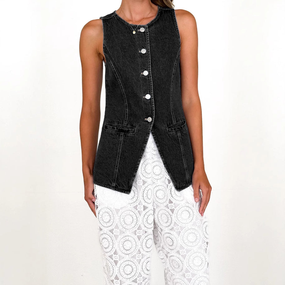 Damen Denim-Hemdjacke mit modernem Schnitt und Knopfdetails WW