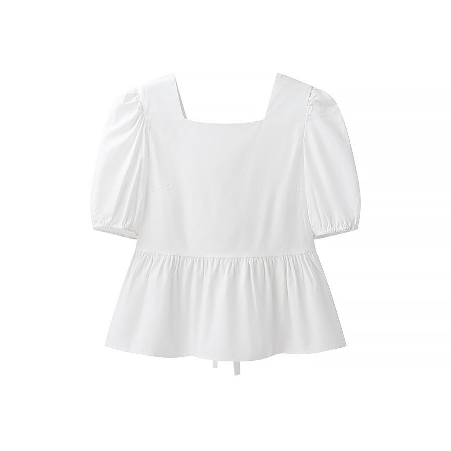 Damen bezaubernde Bluse mit Knoten-Detail und Puffärmeln WW
