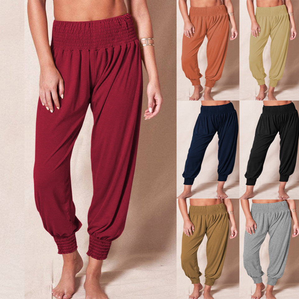 Damen luftige Freizeithose mit elastischem Bund und schmalem Beinabschluss W&W Mode