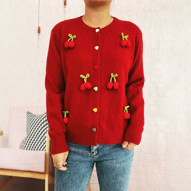 Damen Strickjacke mit fröhlichen Blumenapplikationen WW