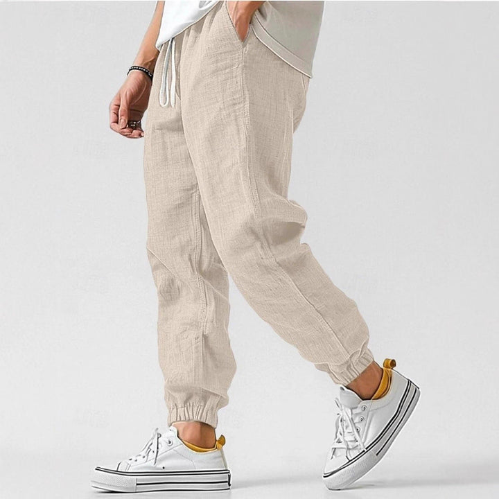 Herren Bequeme Leinenhose mit elastischem Bund und seitlichen Taschen W&W Mode
