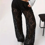 Damen elegante Spitzenhose mit weitem Schnitt und elastischem Bund WW
