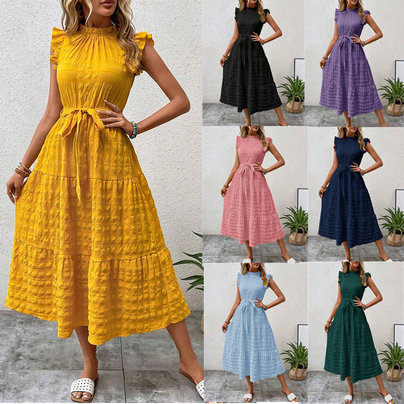 Damen Wickelkleid mit Rüschendetails und erzählt Kleidersaum WW