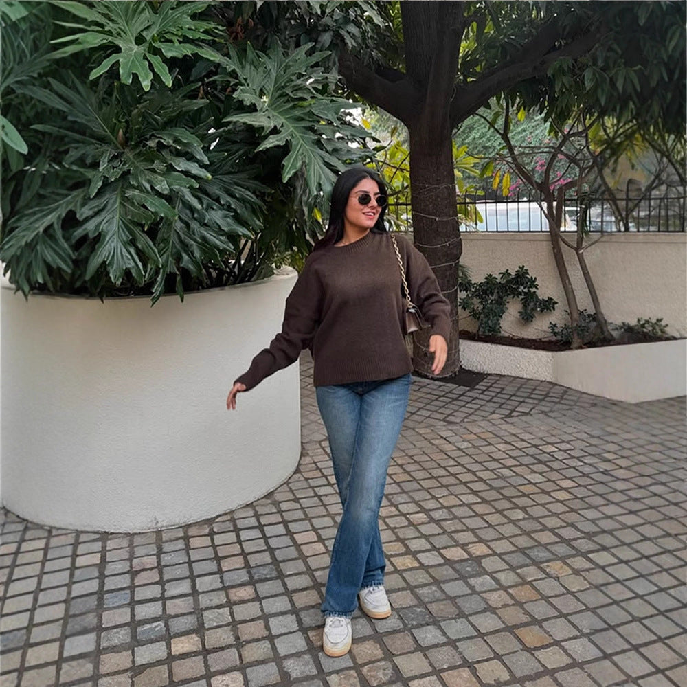 Damen Bequemer Oversized Crewneck Pullover WW