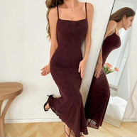 Damen Elegantes bodenlanges Spitzenkleid mit Spaghettiträgern W&W