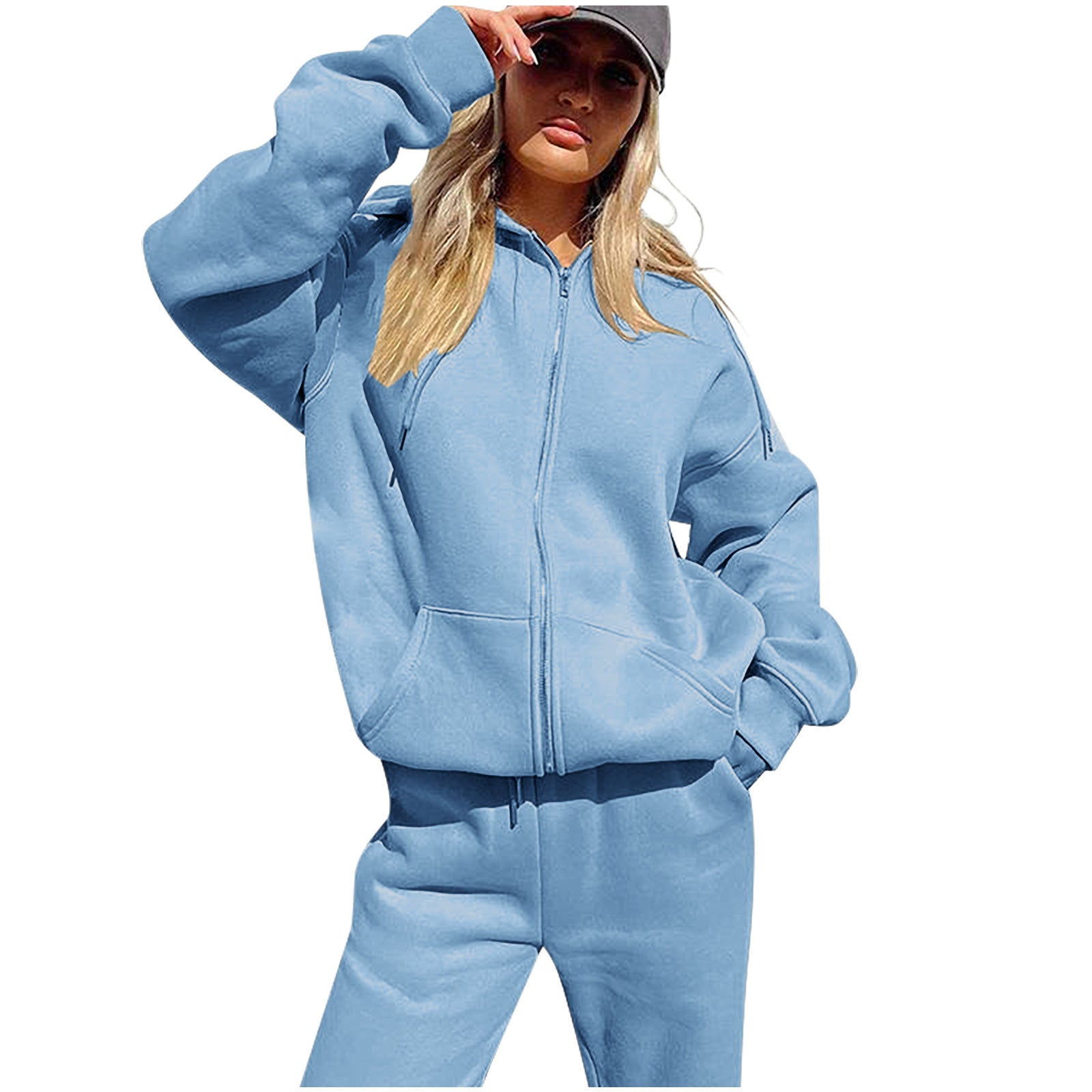 Damen bequemer Oversized Sweatjacke mit hohem Kragen und passenden Jogginghosen WW