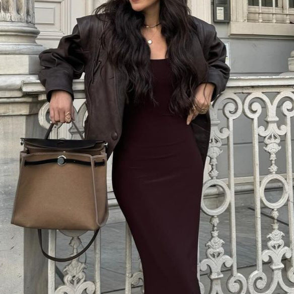 Damen stilvolle Kunstlederjacke mit Drapierung und taillierbarem Gürtel WW