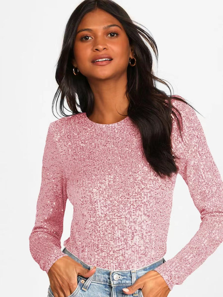 Damen Glitzernder Body mit langen Ärmeln und elegantem Design WW