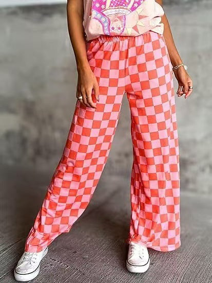 Damen Karierte Palazzo-Hose mit elastischem Bund und praktischen Seitentaschen WW