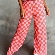 Damen Karierte Palazzo-Hose mit elastischem Bund und praktischen Seitentaschen WW