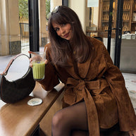 Damen Samt Blazerjacke mit Gürtel und eleganter Passform WW