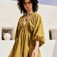 Damen Sommerliches Minikleid mit Puffärmeln und V-Ausschnitt WW