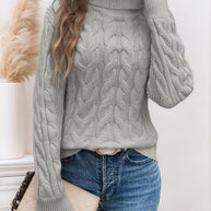 Damen Rollkragenpullover mit strukturiertem Zopfmuster WW