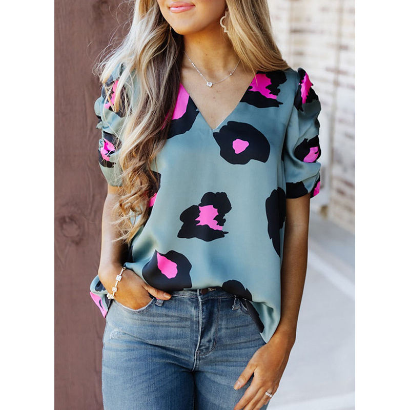Damen Bluse mit modischem Blumendruck und eleganten Puffärmeln WW