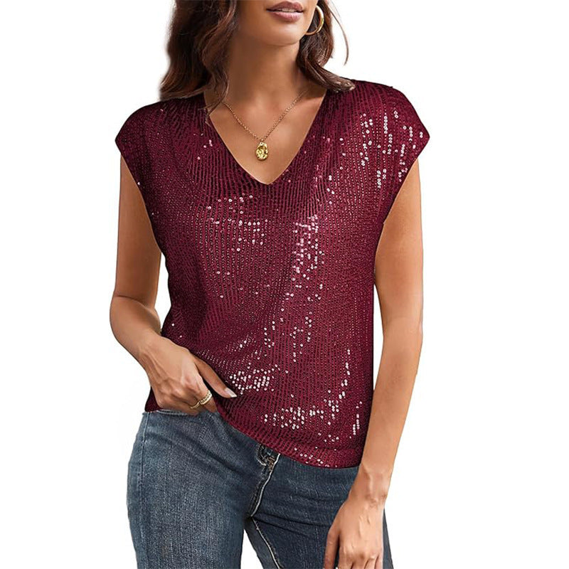 Damen Casual V-Ausschnitt Shimmer Top WW