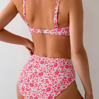 WW | Damen Hoch tailliertes Bikini-Set mit floralen Mustern und breiten Trägern
