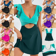 Damen Badeanzug Kleid mit Rüschen undCut-Out-Design WW
