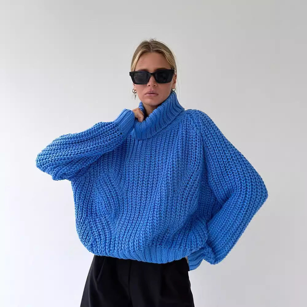 Damen Strickpullover mit hohem Kragen und lässiger Passform WW
