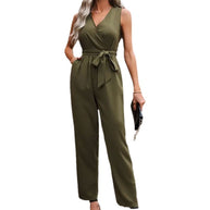 Damen eleganter Wickel-Jumpsuit mit Taillengürtel W&W