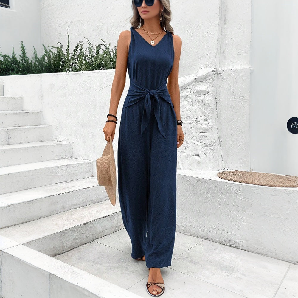 Damen eleganter Jersey Jumpsuit mit breiten Beinen und seitlichen Taschen W&W