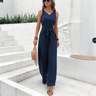 Damen eleganter Jersey Jumpsuit mit breiten Beinen und seitlichen Taschen W&W